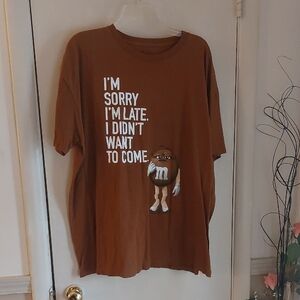 M&Ms Brown Crew Neck Short Sleeve Graphic TShirt Sz 2X